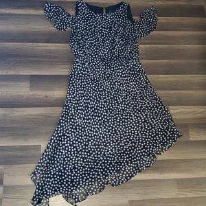 Open Shoulder asymmetrical polka dot dress